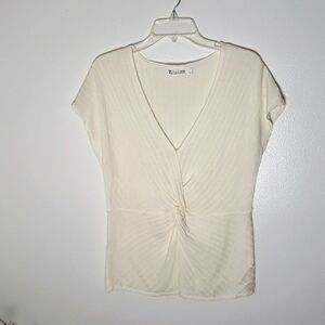 7th Ave NY&CO white twist front blouse sweater top. Women's size large.
